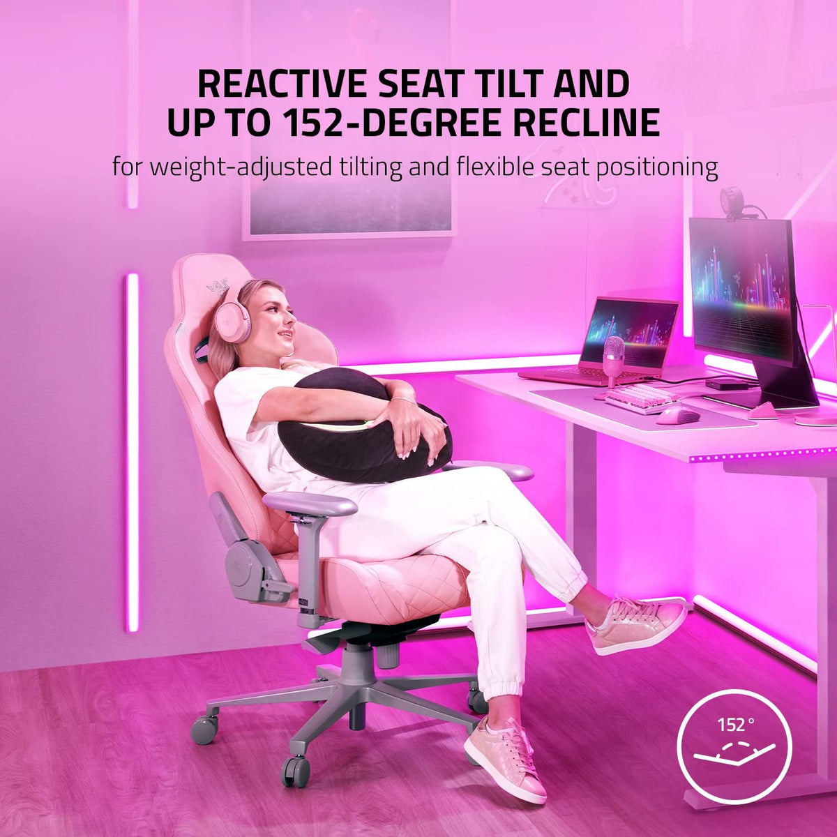 Razer Enki Gaming Chair, Built-in Lumbar Arch, All-Day Comfort, Pink - Image 6