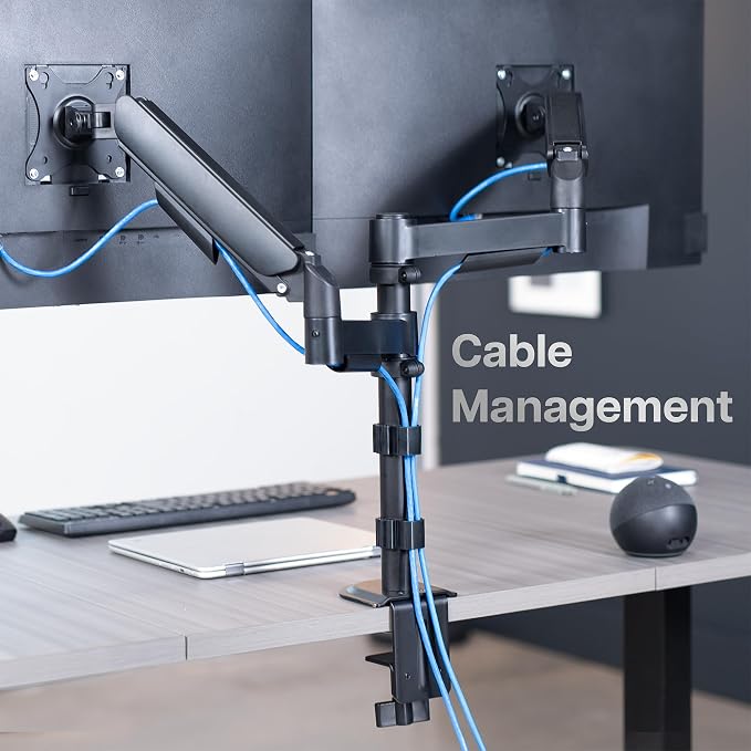 VIVO 17 to 32 inch Dual Mechanical Monitor Mount, 2 Tension Spring Arms, Adjustable Swivel, Rotation, Heavy Duty VESA Desk Stand with C-clamp, Grommet, Max VESA 100x100, Black, STAND-V002K - Image 9