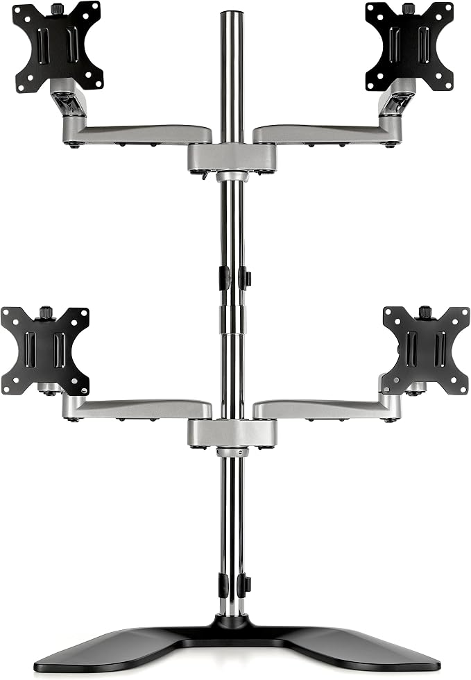 StarTech.com Desktop Quad Monitor Stand - Ergonomic VESA 4 Monitor Arm (2x2) up to 32" (17.6lb/8kg) - Free Standing Articulating Universal Pole Mount - Height Adjustable/Tilt/Swivel/Rotate (ARMQUADSS) | Ergonomic VESA 4 Monitor Arm (2x2) up to 32" (17.... - Image 6