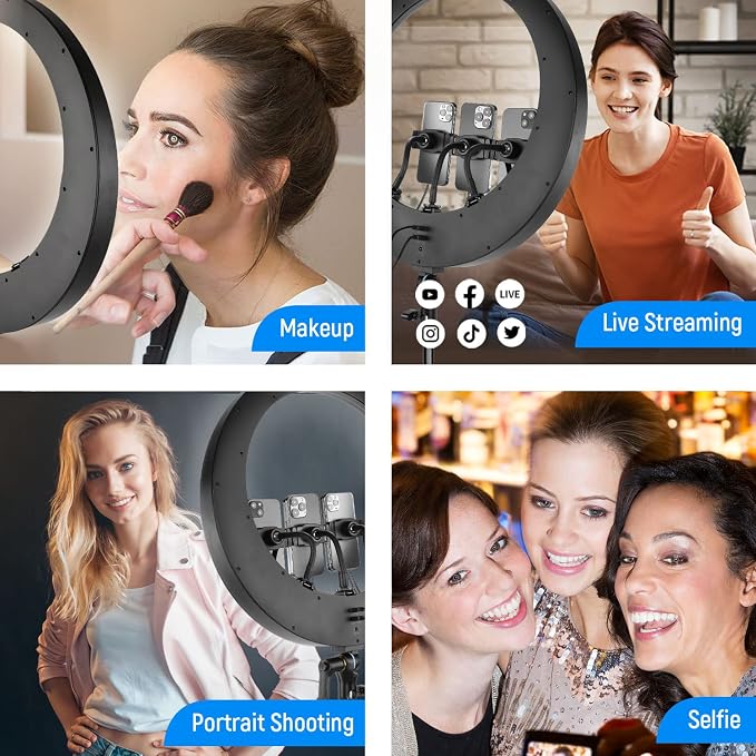 NEEWER Ring Light RP19H 19 Inch with Tripod Stand 3 Phone Holders | Upgraded 2.4G Touch Control, Ringlight for iPhone Video Recording, Streaming, Home Office, Zoom, Selfie, Makeup Lighting - Image 6