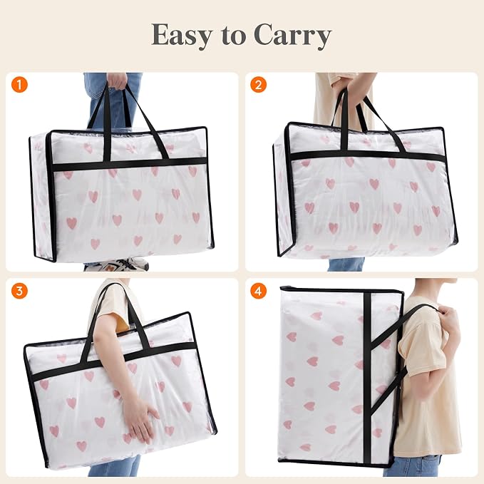 Lifewit 60L Clear Clothes Storage Bags,Plastic Foldable Blanket Storage Bag | 4 Pack Vinyl Foldable Moving Bags with Zipper, Closet Organizers and Storage Containers for Bedding, Duvet, Comforter - Image 6