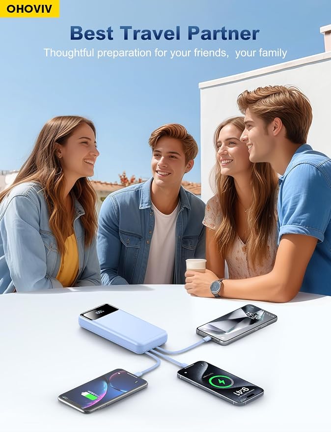 OHOVIV Portable Charger Power Bank 50000mAh,4 Built-in Cables Battery Pack | 22.5W Fast-Charge,55% in 30mins,10 Times for iPhone,Camping Travel Essential,Compatible with iPhone,Samsung,Tablet,Blue - Image 4