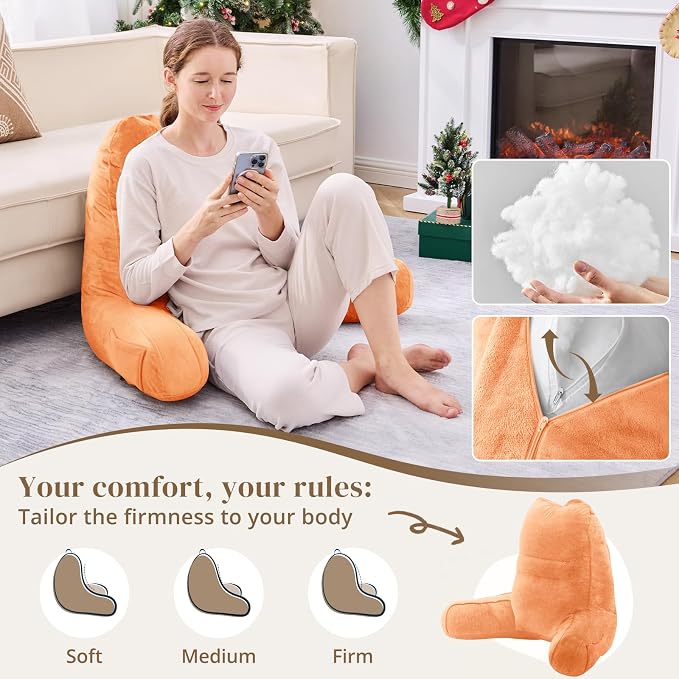 Sasttie Reading Pillow for Bed, Back Pillow for Sitting Up, Orange | 23" Backrest Support Cushion for Couch, Sofa, and Floor, Dorm Essentials, OEKO-TEX, Adjustable Down Alternative Fill - Image 3