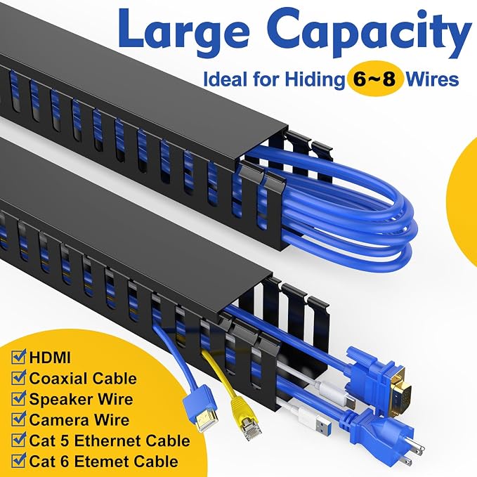Open Slot Wiring Raceway Cable Duct,Cable Management Cord Track | 123" open slot cable raceway,Black 1.57x1.57",8 pcs desk wire channel to hide computer cables and cords - Image 3