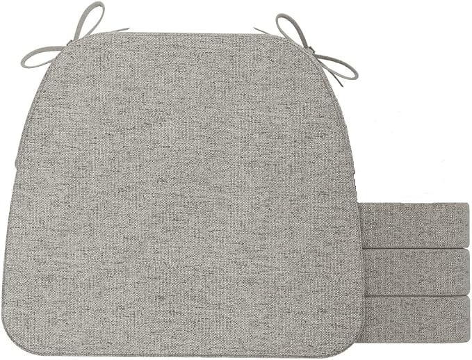 AAAAAcessories D-Shaped Chair Cushions, 2" Thick Dining Chair Pads with Ties and Removable, Machine-Washable Cover, 17" x 16", Set of 4, Khaki Gray by AAAAAcessories