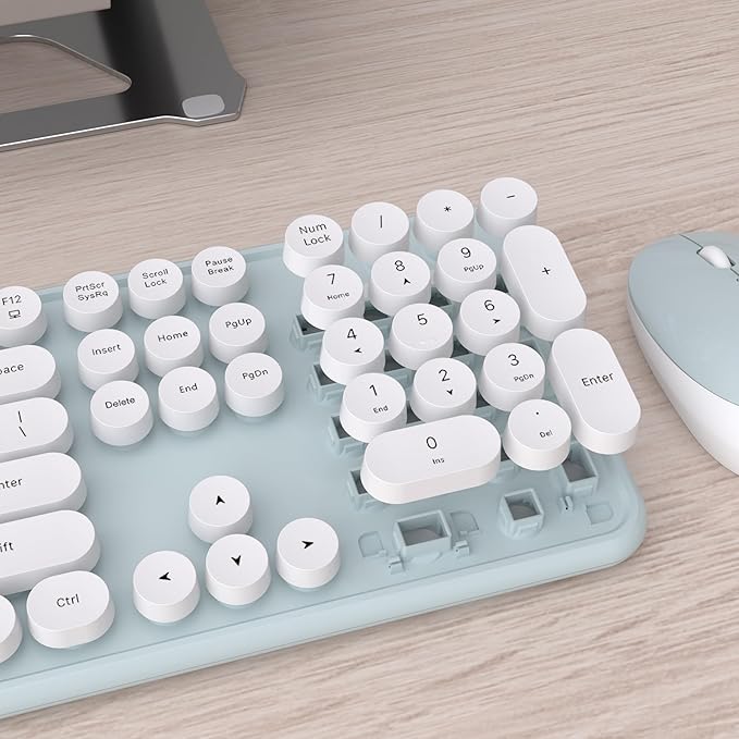 UBOTIE Colorful Wireless Keyboard and Mouse Combo (Green-White) | Retro Typewriter Floating Full-Sized Keys Computer Keyboard with Optical Mouse, 2.4GHz USB Connection for Windows Mac - Image 5