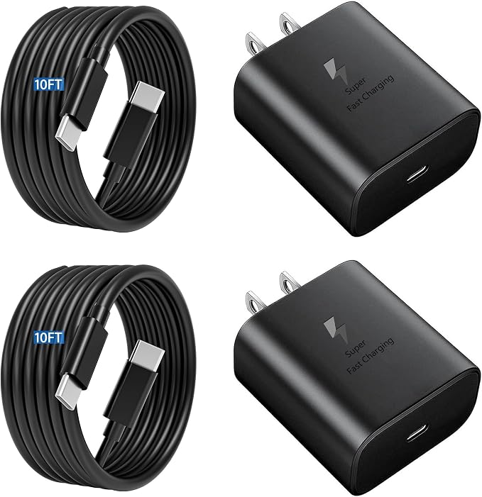 2025 New 45W Super Fast Charger Type C 3.0 2 Pack with 10FT Type C Charging Cable Cord-45W USB-C Charger Block Replacement for Samsung Galaxy S25 Ultra/S25/S25+/S24/S24+/S24Ultra/S23+/S23 Ultra by JPEOAYBI