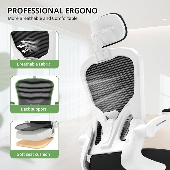 Office Chair|330LBS Capacity Ergonomic Desk Chair | High Back Computer Chair,Long Hours Comfortable,Rolling Swivel,Flip-up Armrests,Home Office - Image 6