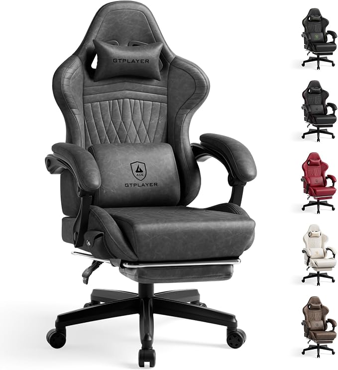 GTPLAYER Gaming Chair with Speakers, Video Game Chairs with Footrest, PC Gamer Chairs for Adults - Padded High Back Ergonomic Reclining Silla Gamer, Linkage Armrest, Ace Pro, Grey by GTPLAYER
