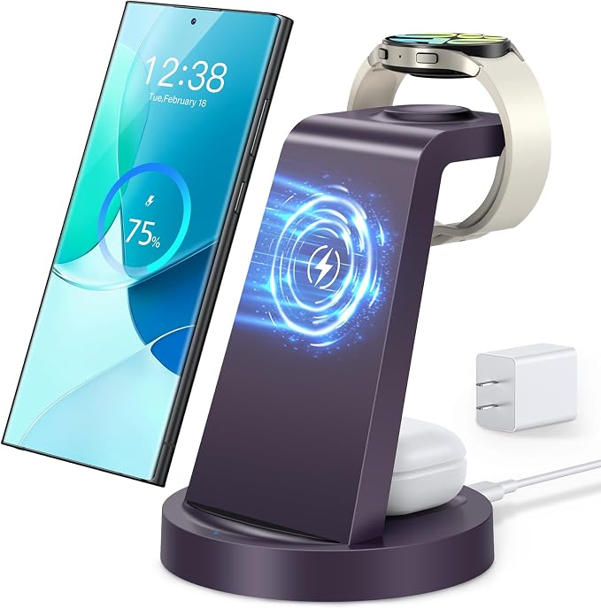 Wireless Charger for Samsung: 3 in 1 Wireless Charging Station | for Samsung Galaxy Watch 8 7 6 5 4 3 Pro S26 S25 S24 S23 S22 Ultra Z Fold Android, 18W adapter, Idea for Home Office Travel - Image 8