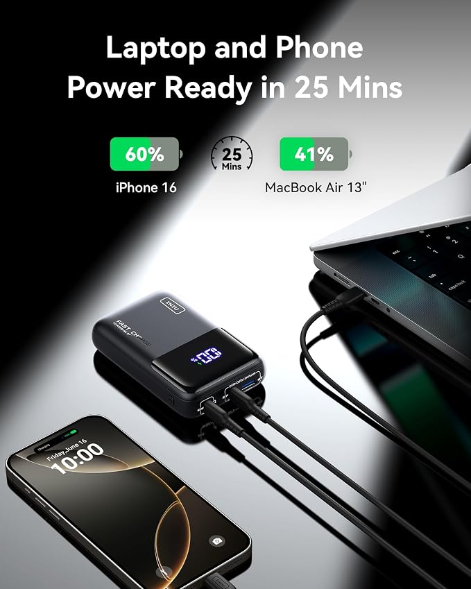 INIU Laptop Power Bank, Smallest 20000mAh 65W Fast Charging Battery Pack | USB C Cable, Flight-Safe, Travel Essentials, Portable Charger for MacBook Pro, Steam Deck, iPhone, iPad etc, Yellow - Image 3