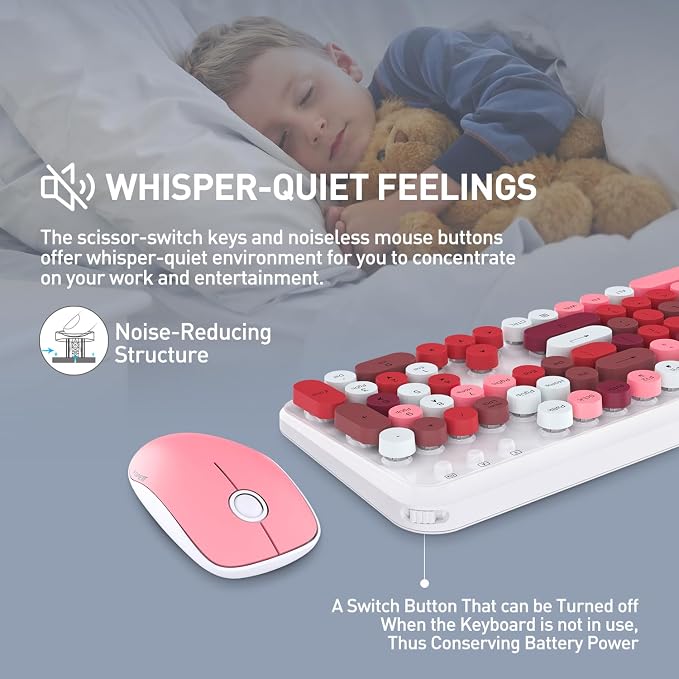 2.4GHz Wireless Keyboard and Mouse Set with Switch Button - Full-Size Keyboard - Compatible for Windows/Laptop/PC/Notebook/Smart TV and More - White Colorful - Image 4