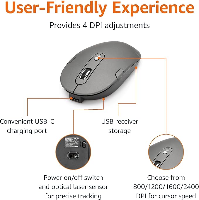 Amazon Basics Ultra Premium Wireless Keyboard and Mouse Combo, Rechargeable, Full-Size with Number Pad, Sleek Design, Plug and Play, Quiet Typing, 2.4GHz USB Receiver, Black - Image 4