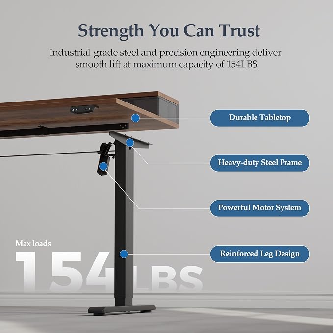 Klicelor 55 x24 Inch Electric Standing Desk with Drawers, Adjustable Height Small Sit Stand Desk for Home Office, Compact Computer Workstation with Storage– Rustic Brown - Image 8