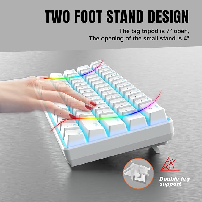 Snpurdiri 60% Mechanical Gaming Keyboard (White, Blue Switches) | Ice Blue LED Backlit 61 Keys Mini Wired Office Keyboard for Windows Laptop PC Mac - Image 4