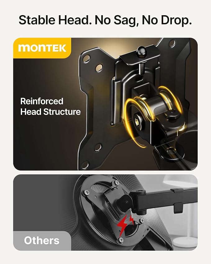 monTEK Heavy-Duty Dual Monitor Stand for 17-32", 22 lbs Each | Adjustable dual monitor mount, full-motion arms, clamp/grommet bases, cable management and VESA 75/100 - Image 2