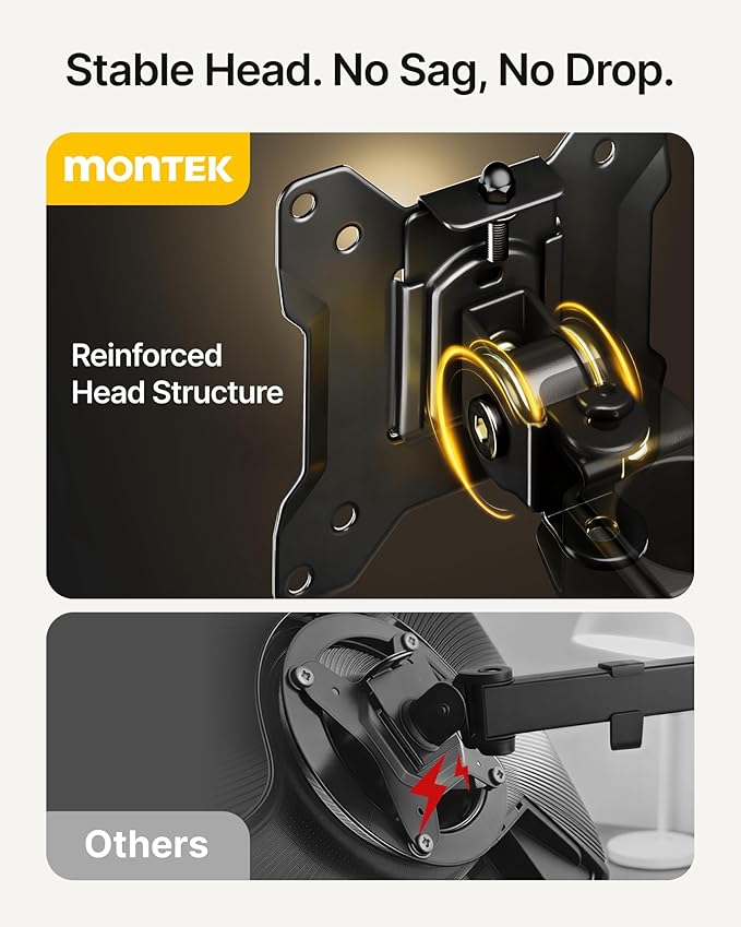 monTEK Triple Monitor Stand for 17-32" Screens, 22 lbs Each | Three-screen desk mount, height adjustment, tilt, swivel, rotation, clamp/grommet bases and VESA 75/100 - Image 3