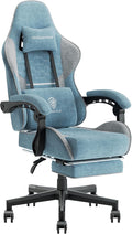 Dowinx Gaming Chair Fabric with Pocket Spring Cushion, Massage Game Chair Cloth with Headrest, Ergonomic Computer Chair with Footrest 290LBS, Blue and Grey by Dowinx