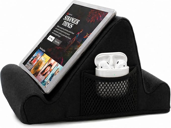 Brookstone Tablet Lap Cushion - Tablet and Phone Holder for Bed, Flights, and Travel, Two Angled Memory Foam Lap Desk for Reading and Hands Free Viewing, Compatible iPad and Kindle Accessories, Black by Unknown