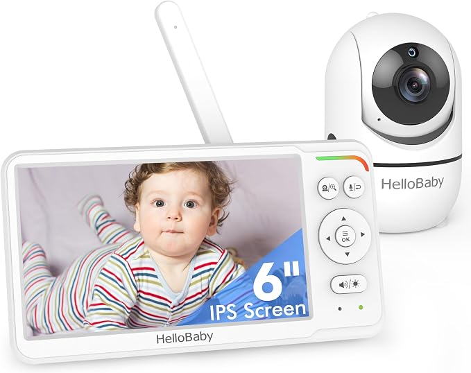 HelloBaby 6'' No WiFi Video Baby Monitor with Camera Audio, 30H Battery | World's First 6" IPS Screen, Private No-WiFi, Pan Tilt Zoom, Night Vision, 1000ft, Easy Setup, 2-Way Talk, VOX, Portable, Mom by HelloBaby
