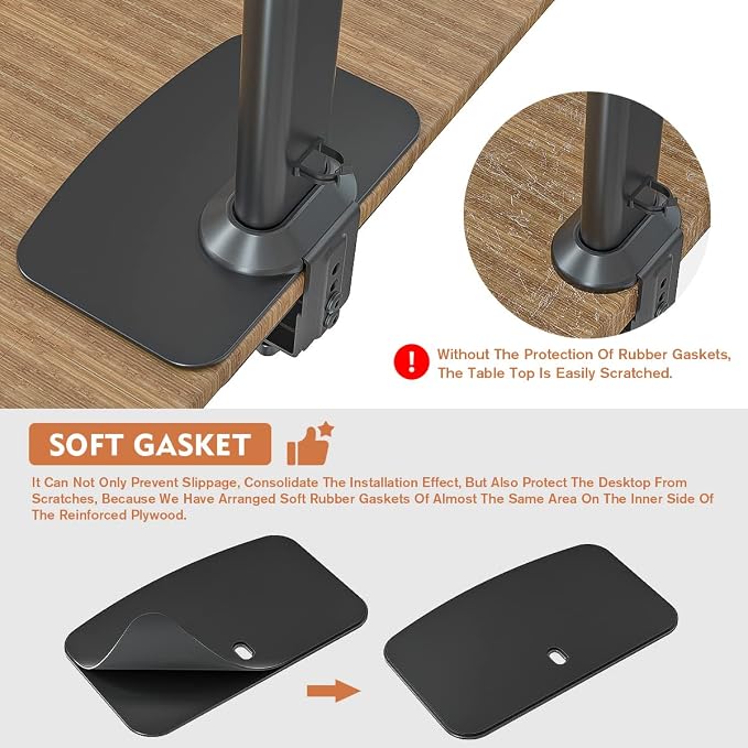 Hemudu Monitor Mount Reinforcement Plate for Thin, Glass and Other Fragile Tabletop, Universal Steel Bracket Plate Fits Most Monitor Stand C Clamp Installation HD05B-001 - Image 2