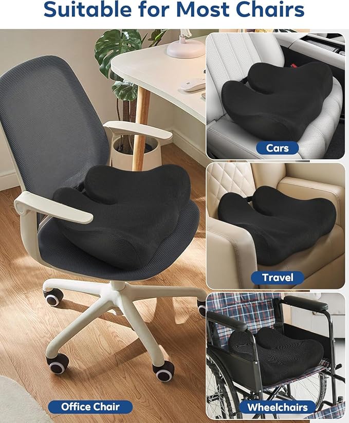 Seat Cushion for Office Chair - Memory Foam Tailbone Cushion | for Desk Chair, Car Seat and Wheelchair - Ergonomic Chair Pad for Hip and Lower Back Comfort - Image 8