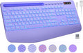 Wireless Keyboard, 7 Colored Backlits, Wrist Rest, Phone Holder-Purple | Rechargeable Ergonomic Computer Keyboard with Silent Keys, Full Size Lighted Keyboard for Windows, Mac, PC, Laptop by Trueque