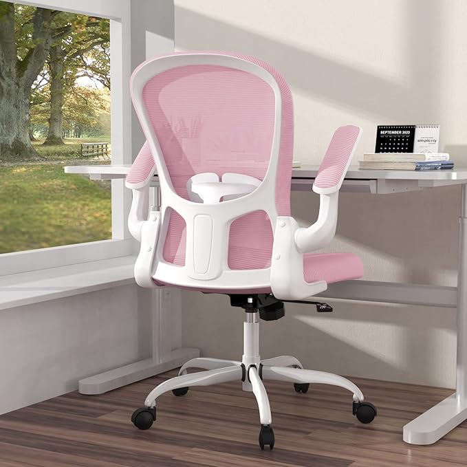 Ergonomic Office Chair, Comfort Swivel Home Office Task Chair, Breathable Mesh Desk Chair, Lumbar Support Computer Chair with Flip-up Arms and Adjustable Height by Silybon