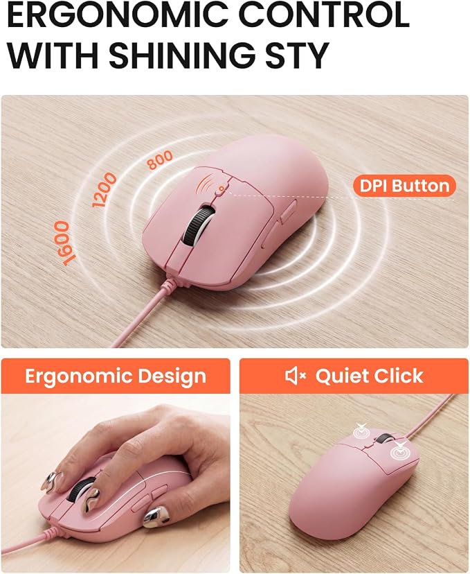 SEUNKWANG Wired Typewriter Keyboard and Mouse Combo, Retro Mechanical Keyboard with Multimedia Knob, White Backlit, Metal Panel, Low Noise Pink Switch Keyboard Mouse Set for PC Laptop - Pink - Image 6