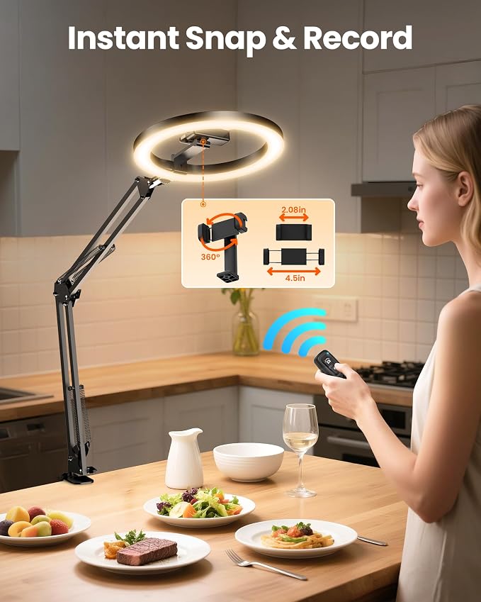 Upgrade Ring Light Overhead Camera Phone Mount for Desk, Evershop 10” Selfie Light with Stand Tripod for iPhone, Light with Phone Holder for Video Recording,Zoom Meeting,Live Streaming Tiktok,YouTube - Image 5