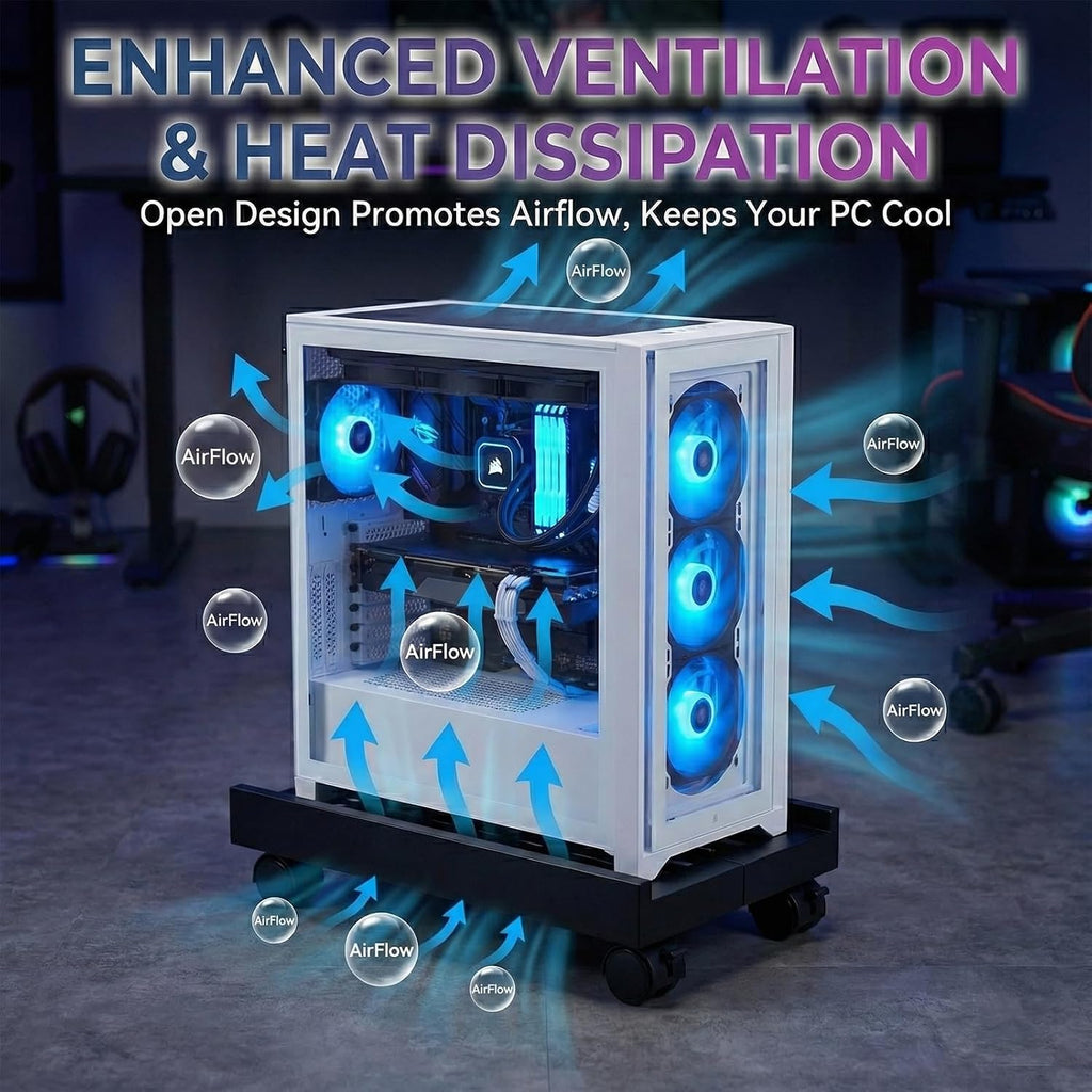 Adjustable Mobile CPU Stand with 4 Caster Wheels - Ventilated Tower Stand, Fits Most PCs - Under Desk CPU Holder, PC Floor Cart, Riser for Gamers and Students (Black) - Image 7