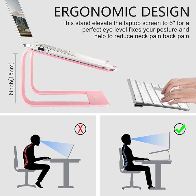 Laptop Stand for Desk, Pink, Up to 15.6" Laptop | Ergonomic Computer Stand Riser Holder for MacBook Air Pro, Dell, HP, Lenovo, Samsung, Alienware - Image 7