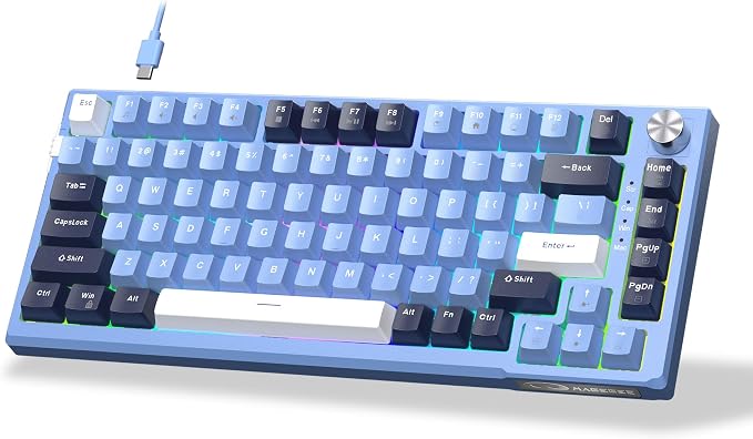 MageGee SKY81 75% Mechanical Gaming Keyboard, Gasket Hot Swappable Wired Custom Creamy Keyboard w/ 5-Layer Sound Padding, Knob Control, RGB Backlit, NKRO for Win/Mac (Prussian Blue, Blue Whale Switch) - Image 7