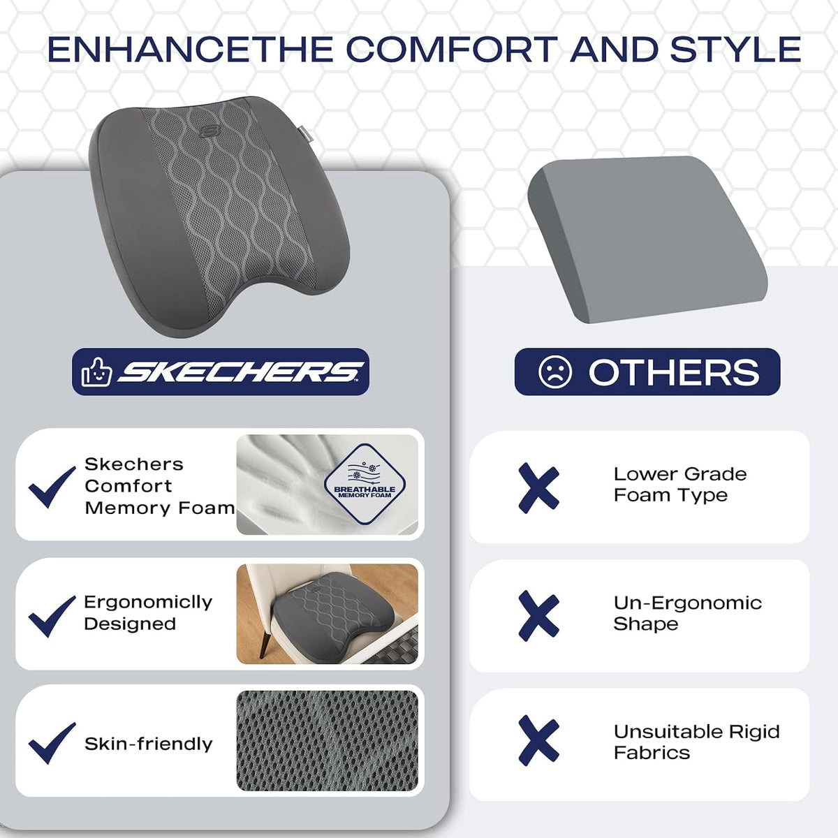 Skechers Seat Cushion, Air-Cooled Memory Foam for Office Chair and Car,Grey - Image 6