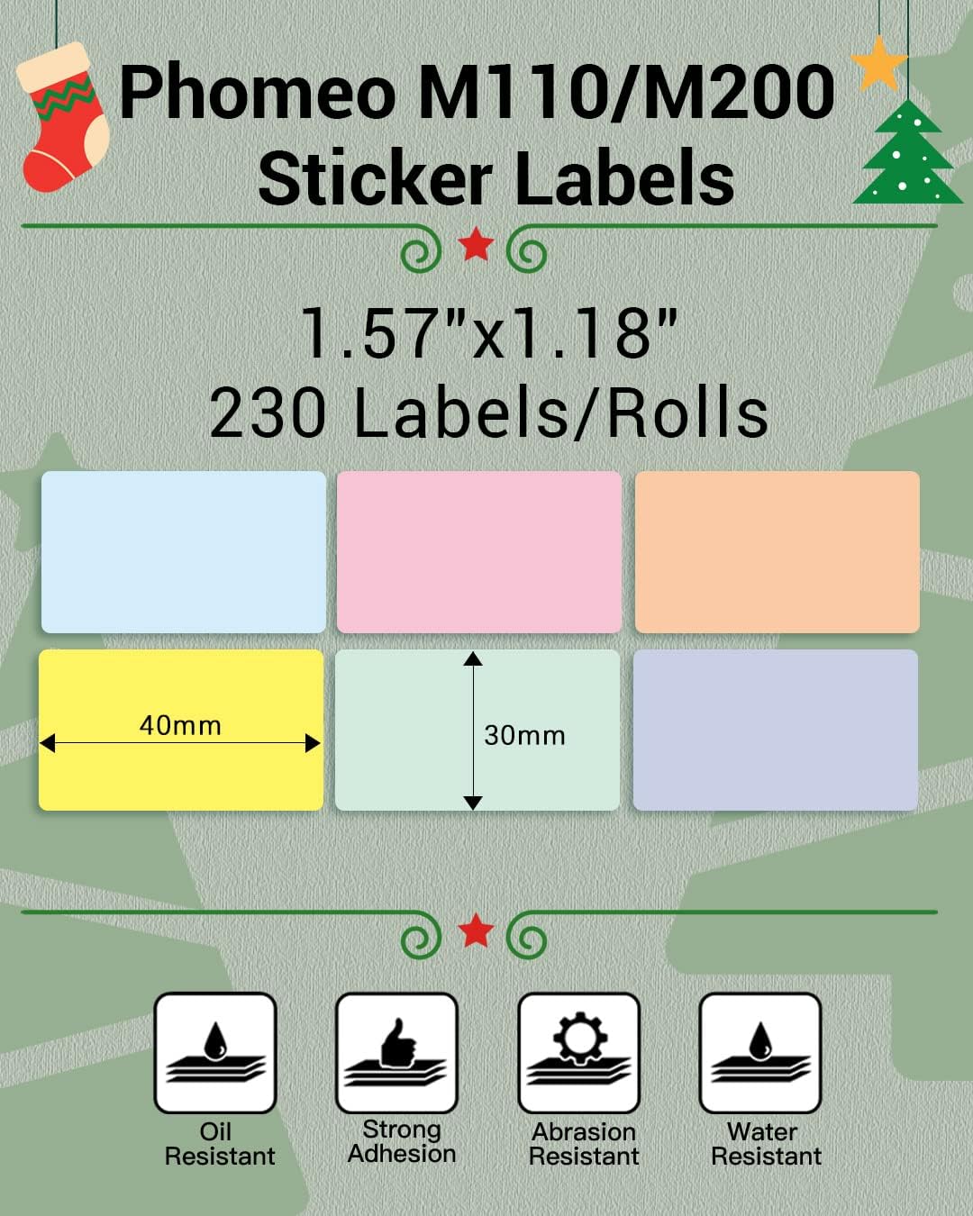 Phomemo Color Labels 6 Rolls,1.57"x1.18", Use for M110/M100/M220, 1380 PCS - Image 2