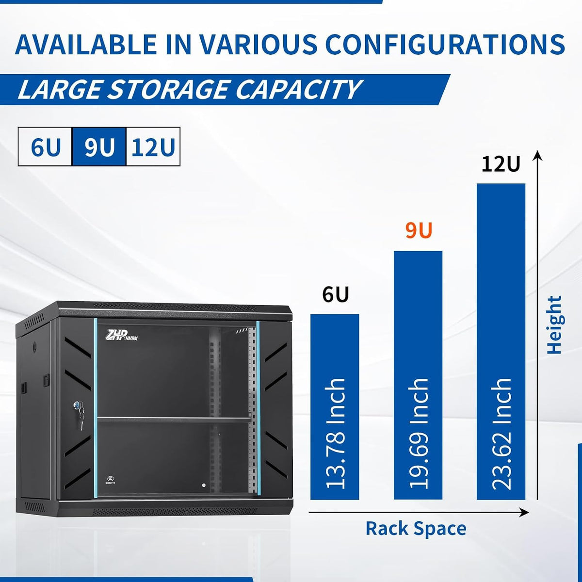 9U Wall Mount Server Cabinet with Lockable Door Heavy Duty IT Network Rack Enclosure for Data Centers & Network Equipment - Image 2