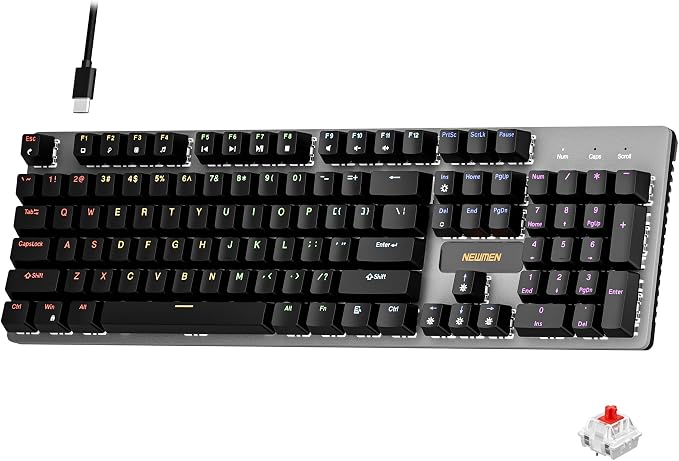 Newmen GM325Pro Mechanical Keyboard,Gaming Keyboard 104 Keys Red Switches | Rainbow LED Backlit,Metal Panel,ABS Black Keycaps,Wired Gaming Mechanical Keyboard for Windows ,Linear Red Switches,QWERTY by NEWMEN