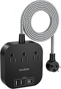 One Beat Power Strip with USB C, 3 Outlets 4 USB Ports, 6ft Short Braided Extension Cord, 22.5W Desktop Charging Station, Flat Plug, Non Surge Protector, Cruise Ship Travel Compact, ETL Listed, Black by OneBeat
