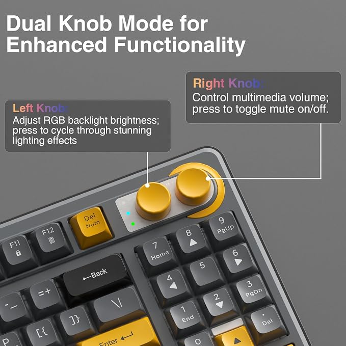 SOLAKAKA SK90 75% Wireless Gaming Keyboard - 4000mAh Tri-Mode (BT5.0/2.4G/USB-C) Cute Creamy Gaming Keyboard with Number Pad, Media Knob, RGB Backlit, Quiet Keys Silent Office Keyboards for PC MAC - Image 5