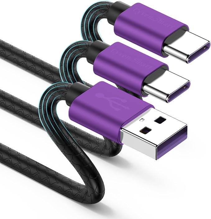 CyvenSmart USB Type C Cable 10ft, [2 Pack] USB A 2.0 to USB-C Fast Charger Durable TPE Cord Compatible with Samsung Galaxy A10/A20/A51/S10/S9/S8 Plus/Note 9/8,LG V50 V40 G8 G7 Thinq-Purple by CyvenSmart
