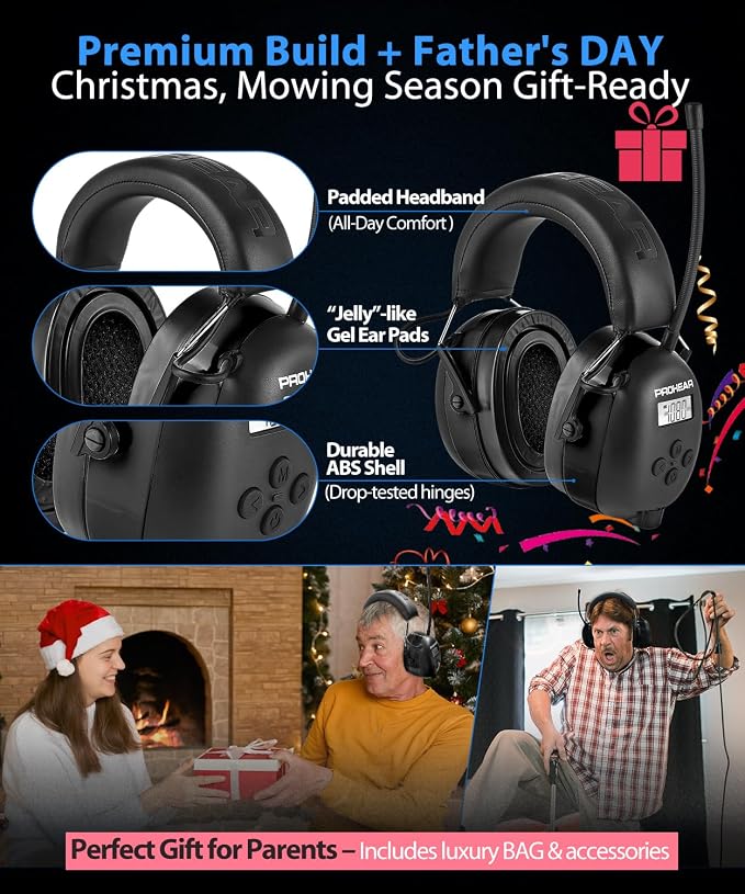 PROHEAR 033 AM FM Bluetooth Radio Headphones with Gel Ear Pads - More Soft Comfort - USB C Rechargeable 1500mAh Battery - 31dB SNR 58Hrs Playtime - Hearing Protection for Mowing Lawn, Gifts for Father - Image 6