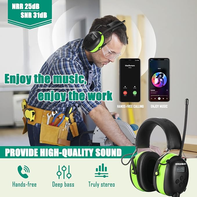 PROHEAR 033 Upgraded 5.4 Bluetooth Hearing Protection AM FM Radio Headphones, Noise Reduction Safety Earmuffs with Rechargeable 1500mAH Battery, 31dB SNR Ear Protector for Mowing Lawn,Gifts for Father - Image 3