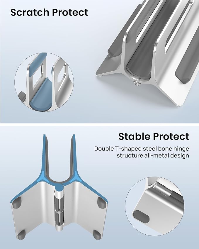Vertical Laptop Stand for Desk, Gravity Auto Lock Vertical MacBook Stand, Aluminum Laptop Vertical Dock Stand Holder Compatible with MacBook Pro, MacBook Air, Silver - Image 6