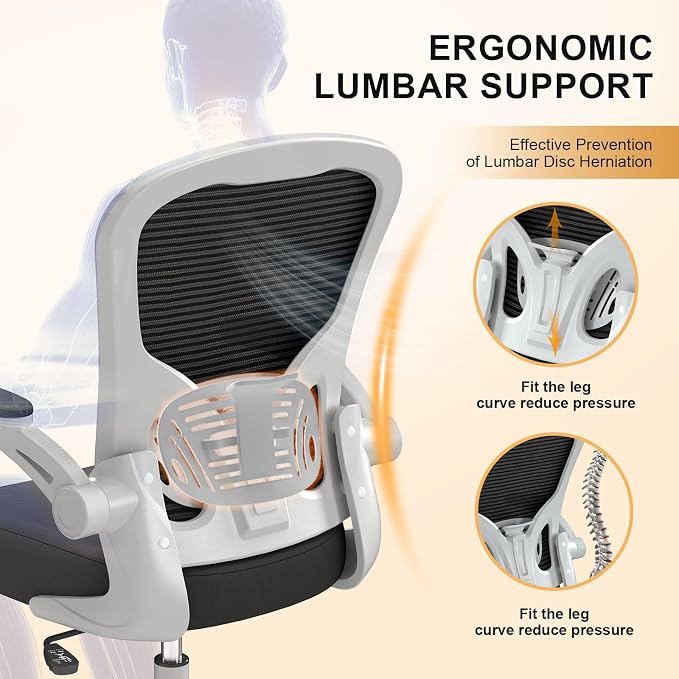 Office Chair|Ergonomic Desk Chairs 330LBS Capacity | Flip-up Armrests,Mesh Computer Chair,High Back,Comfy Work,Adjustable Lumbar Support - Image 6
