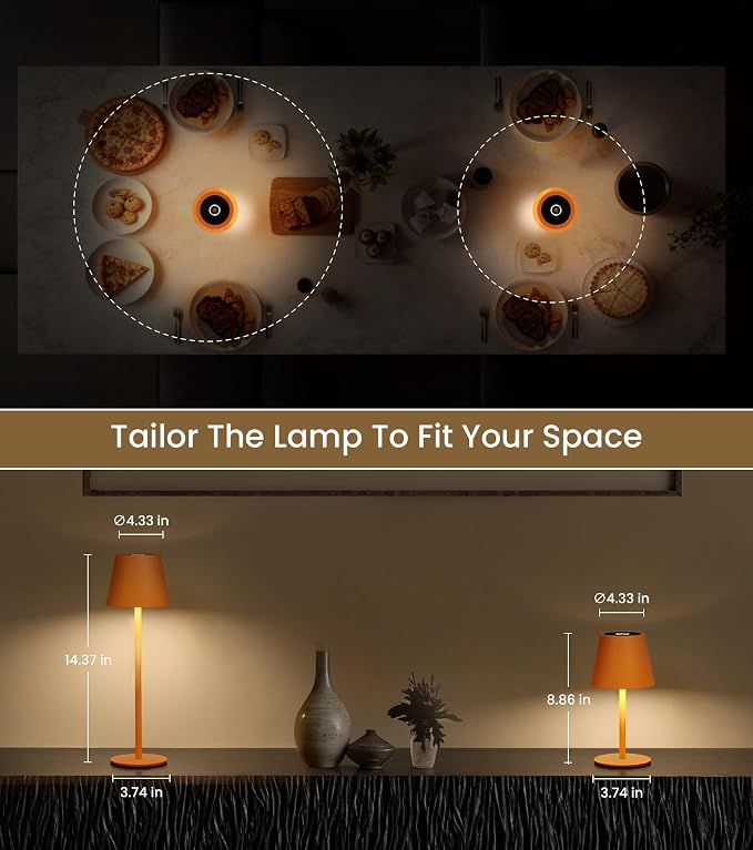 3 Pack Cordless Table Lamp, Portable Battery Operated Lamp with 3 Color Temps and Stepless Dimming, Rechargeable Table Lamp for Dinner, Desk, Cafe, Outdoor (Orange) - Image 6