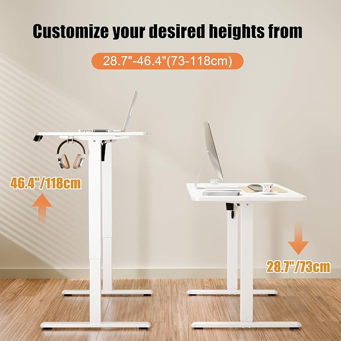 47"x24" Standing Desk, Height Adjustable Sit-Stand Office, White | Electric Adjustable Standing Desk, Sit to Stand Computer Office Desk with Splice Board, Memory Preset, Lifts 28.7''-46.5" - Image 4