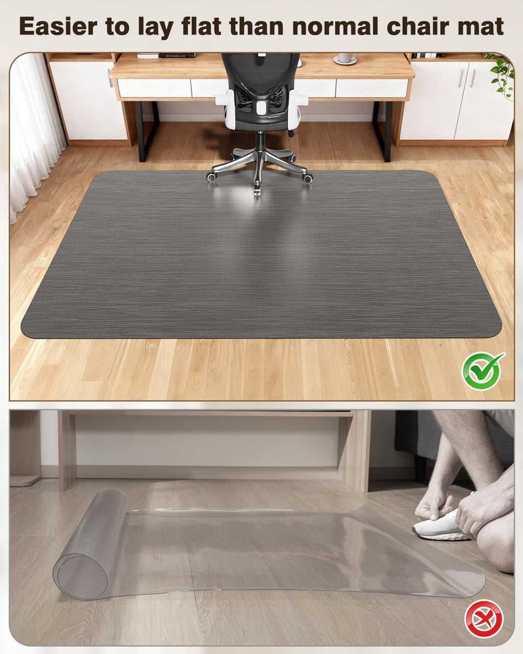 Ultra Large Office Chair Mat for Hardwood Floor, Rolling Chair Mat for Hard Wood, Large Anti-Slip Hard Floor Protector, Heavy Duty Computer Desk Rug for Office and Home 50"*63" Grey - Image 6