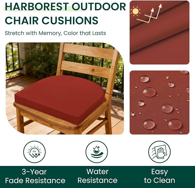 HARBOREST Outdoor Chair Cushions Set of 6, Water Resistant Patio Chair Cushions with Ties, Outdoor Seat Cushions for Patio Furniture, 17"x16"x2", Burnt Orange - Image 2