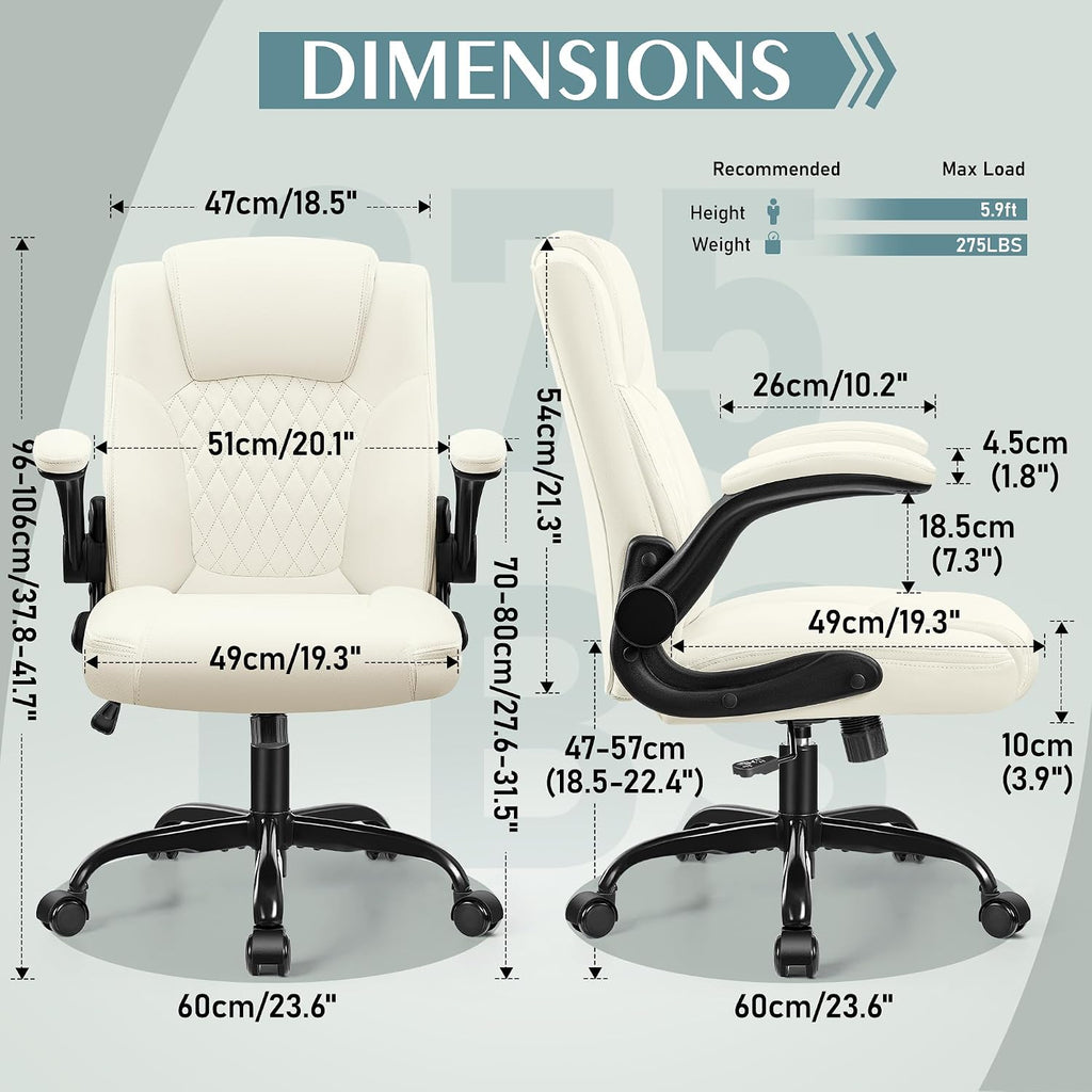 Leather Office Chair, PU Home Computer Desk Chairs with Ergonomic Back Support, 360°Swivel Free，Small Gaming Chair with Wheels and Adjustable Armrests, for Short People Use - Image 3