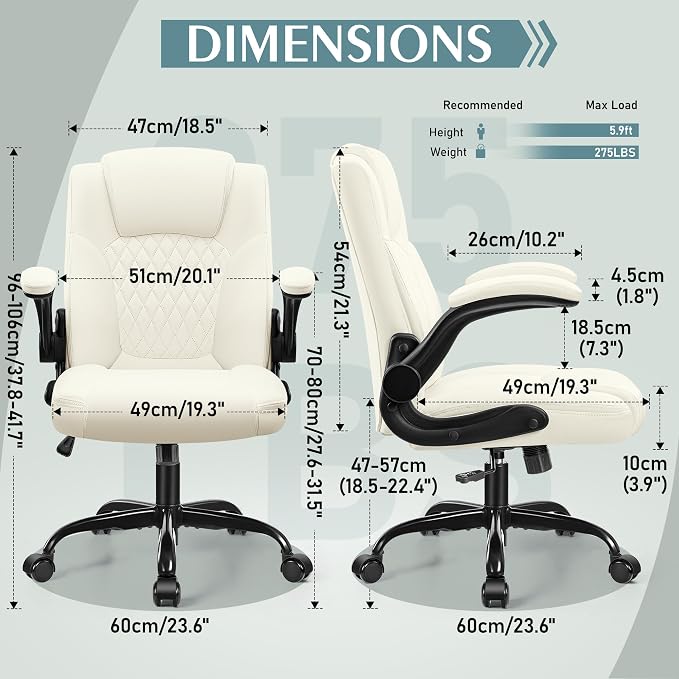 Leather Office Chair, PU Home Computer Desk Chairs with Ergonomic Back Support, 360°Swivel Free，Small Gaming Chair with Wheels and Adjustable Armrests, for Short People Use - Image 3